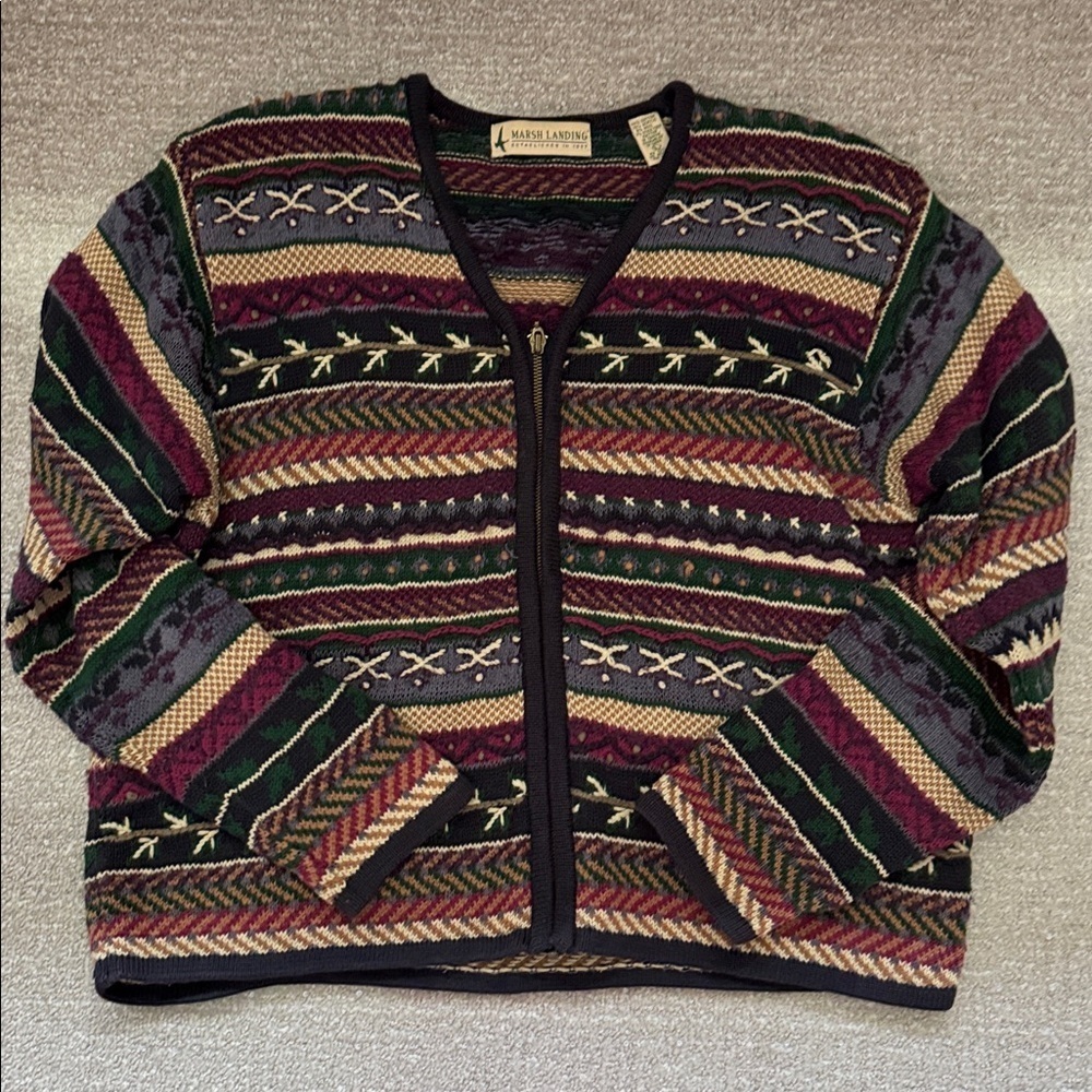 Marsh Landing wool blend zip up Sweater Cardigan Womens Fall Winter Fairisle